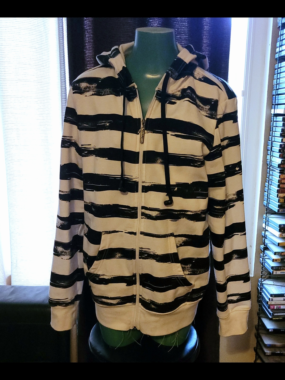 Black and White Striped Zip Hoodie